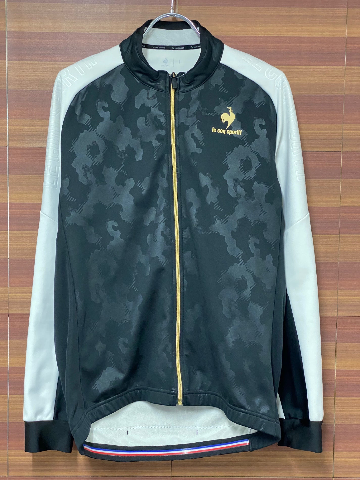 IO239 ルコックスポルティフ le coq sportif  長袖サイクルジャケット 白黒 L 裏起毛 防風