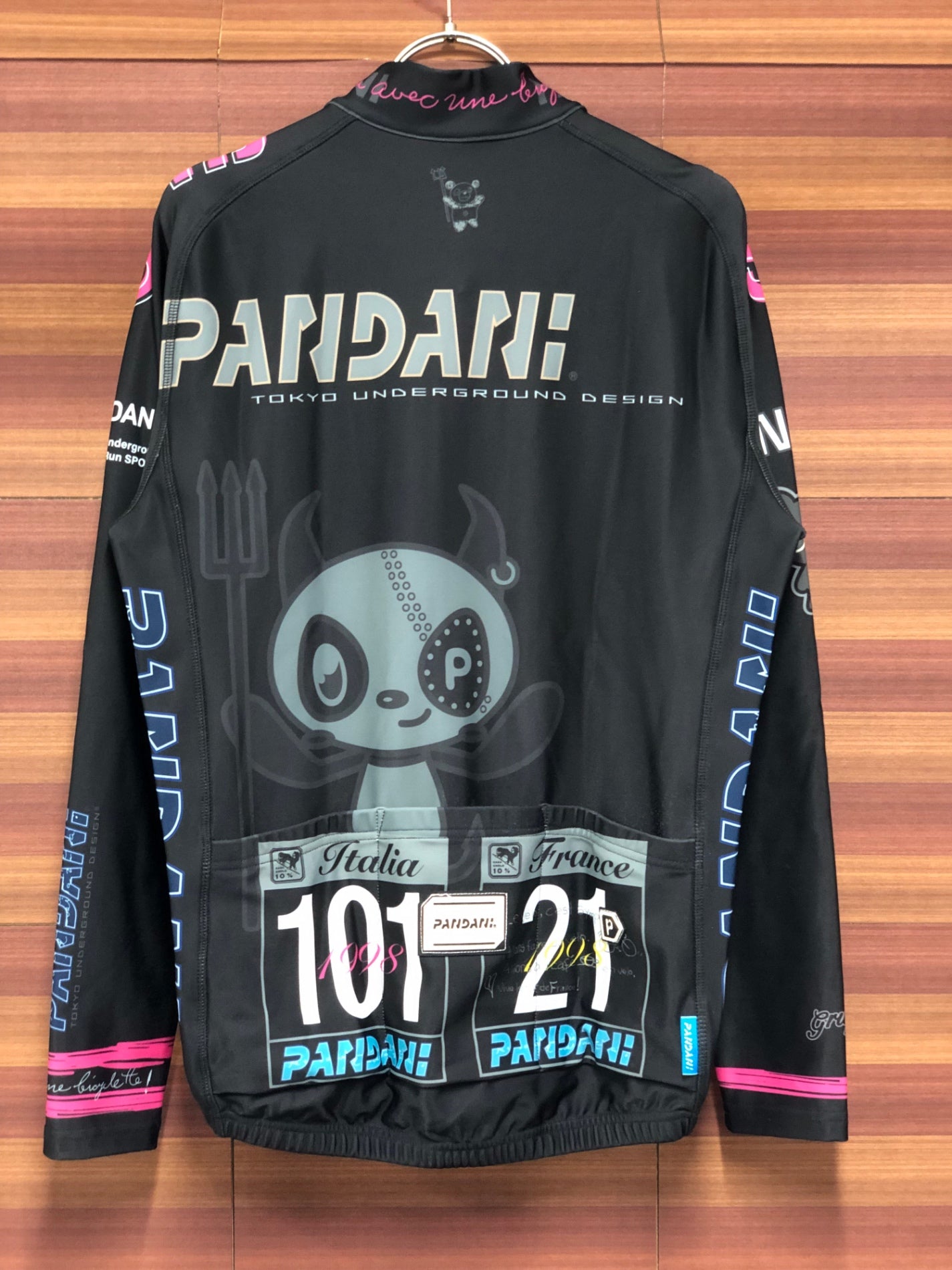IS893 パンダー二 Pandani 長袖 サイクルジャージ 黒 M 裏起毛