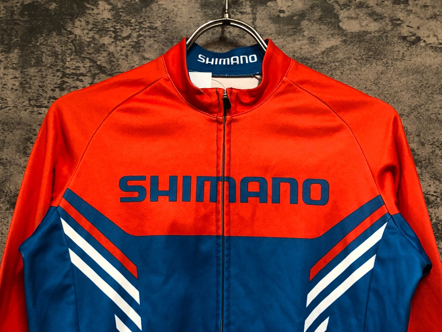 IY175 シマノ SHIMANO 長袖 サイクルジャケット オレンジ 青 S 裏起毛 ※スレ小穴