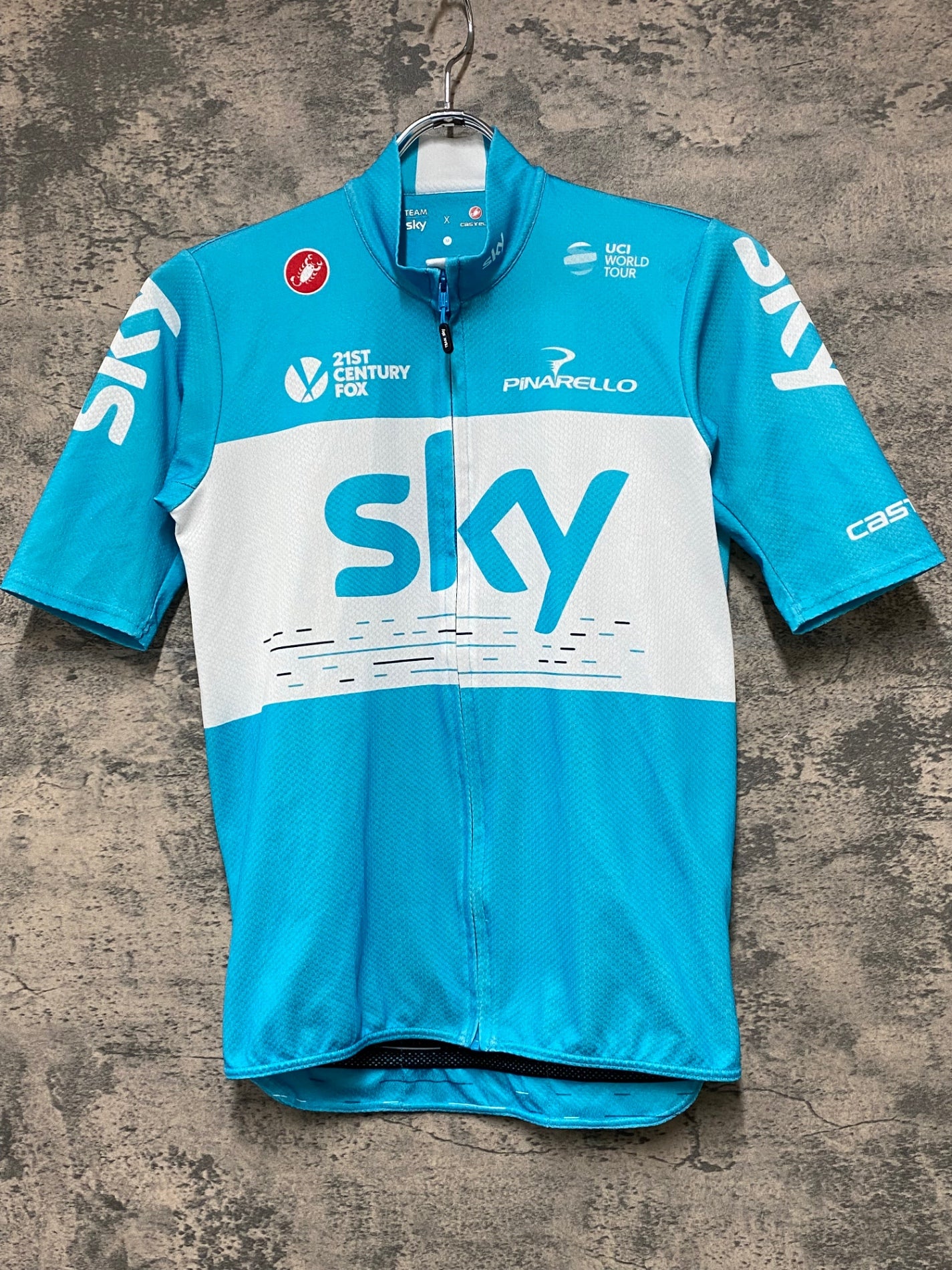 JC802 カステリ CASTELLI PODIO JERSEY 半袖 サイクルジャージ 白 水色 M TEAM sky