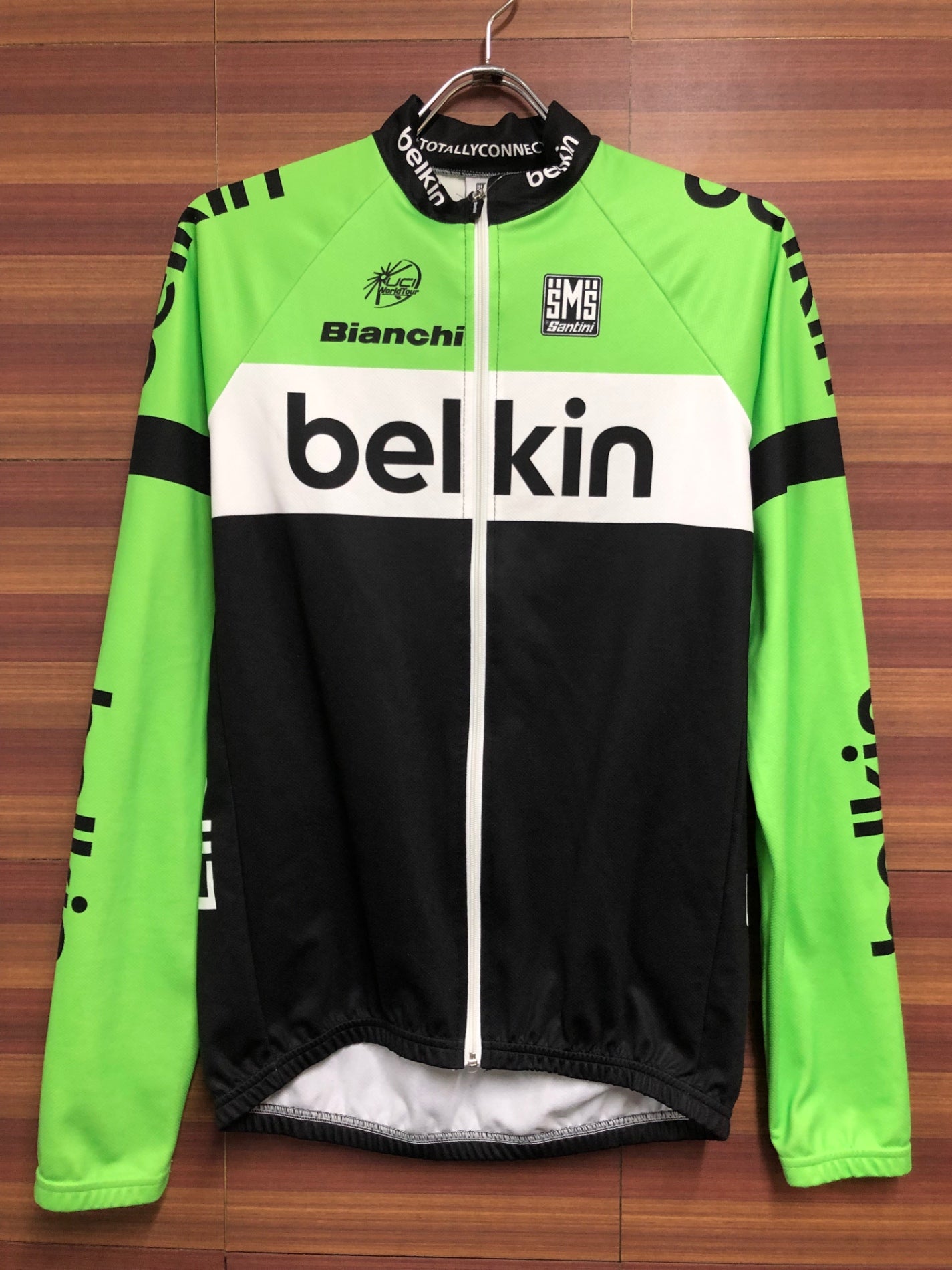 HX132 サンティーニ Santini 長袖 サイクルジャージ 黄緑 黒 XL 裏起毛 belkin ※ほつれ