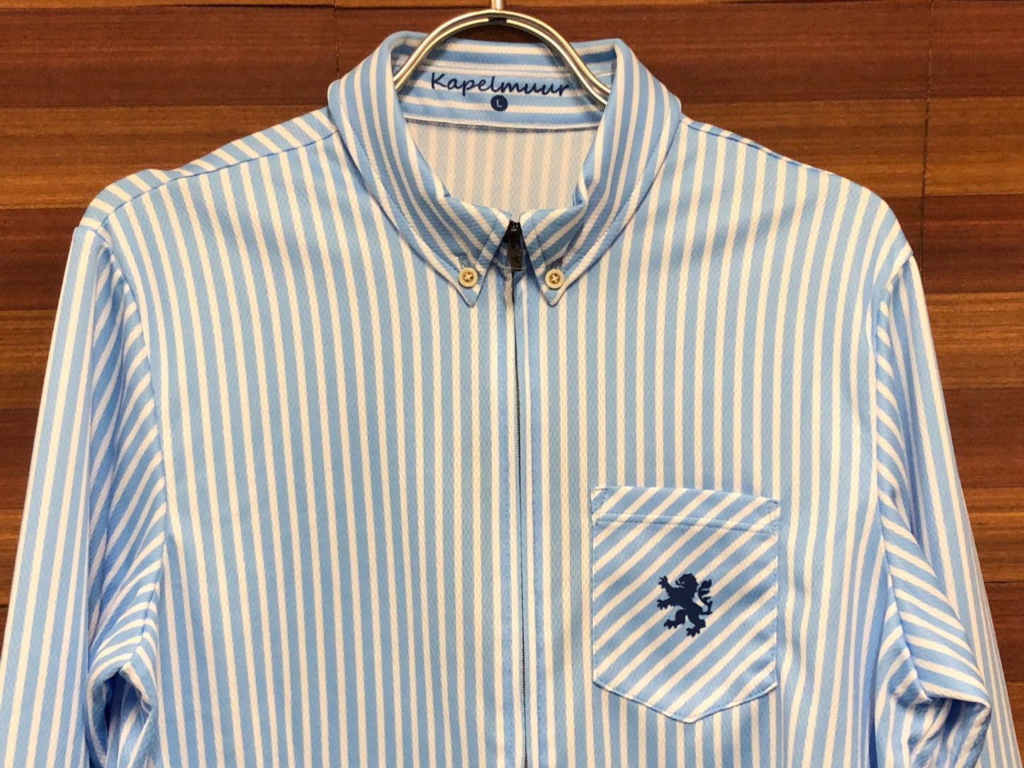 IN976 リオンドカペルミュール Lion de KAPELMUUR 長袖 シャツジャージ ロンドンストライプ L 青※未使用
