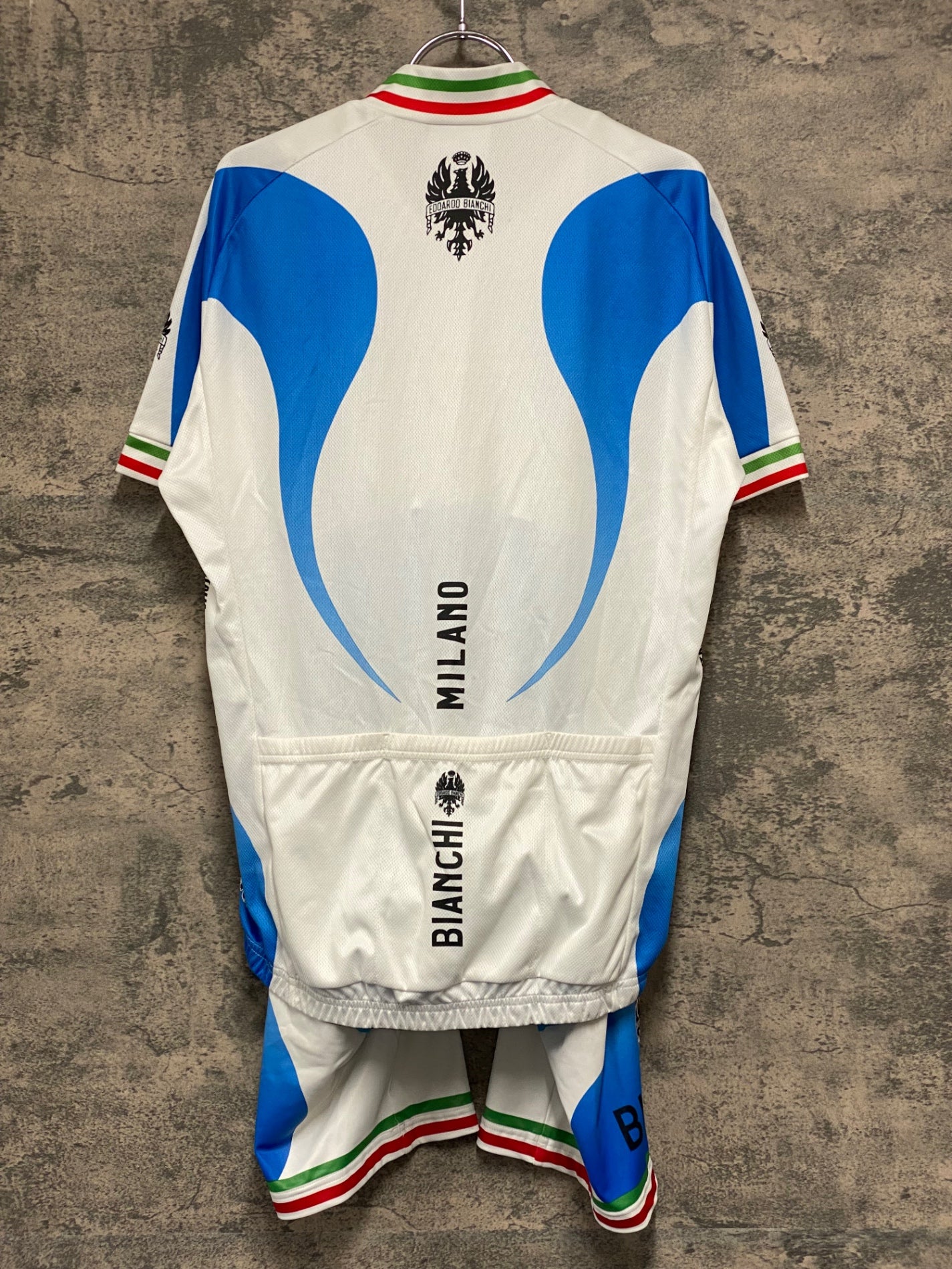 JB689 ビアンキ BIANCHI 半袖 サイクルジャージ ビブショーツ 上下セット 半袖 白/青 XL