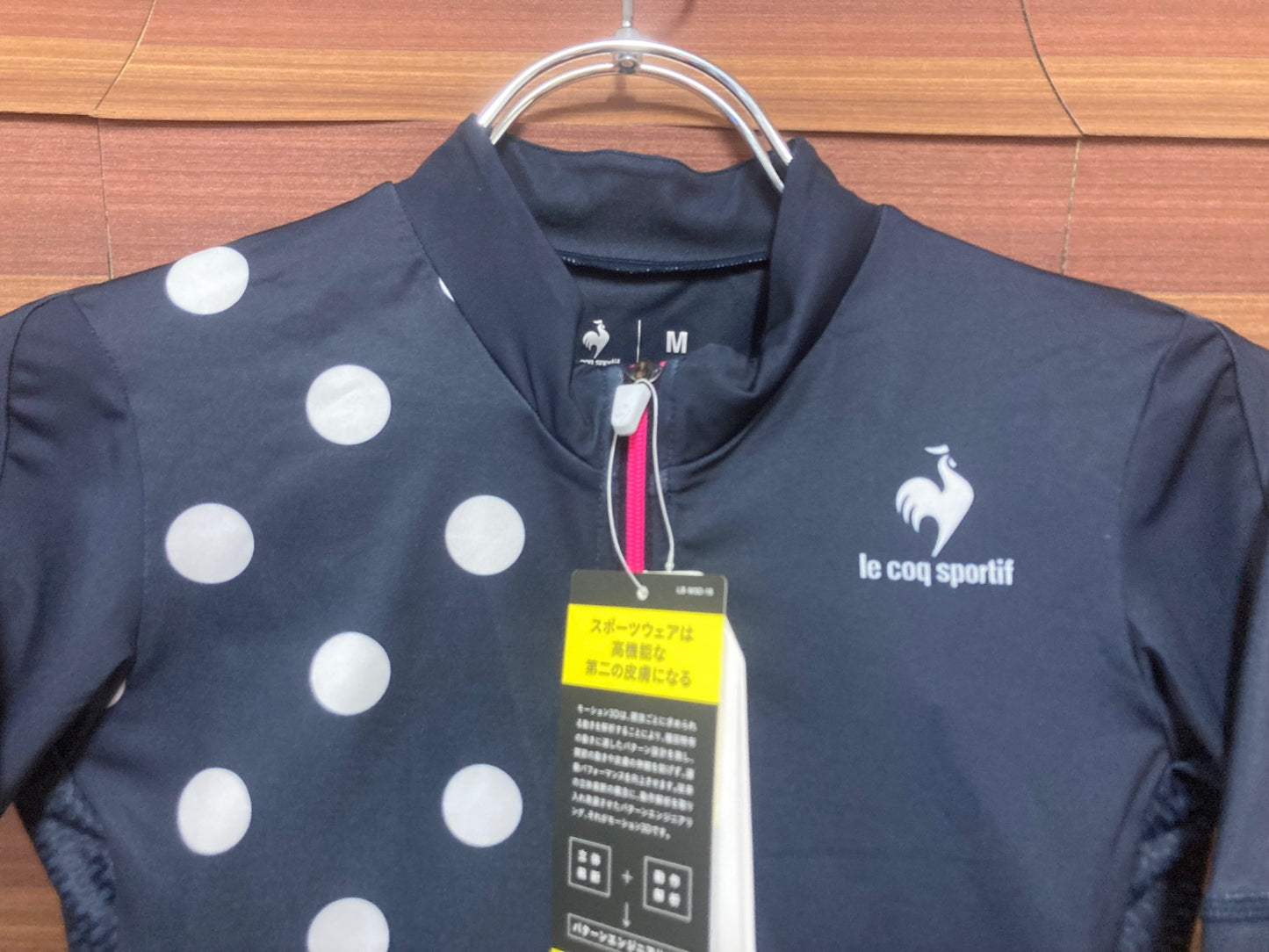 IQ198 ルコックスポルティフ le coq sportif 半袖 サイクルジャージ 紺 水玉 レディース M