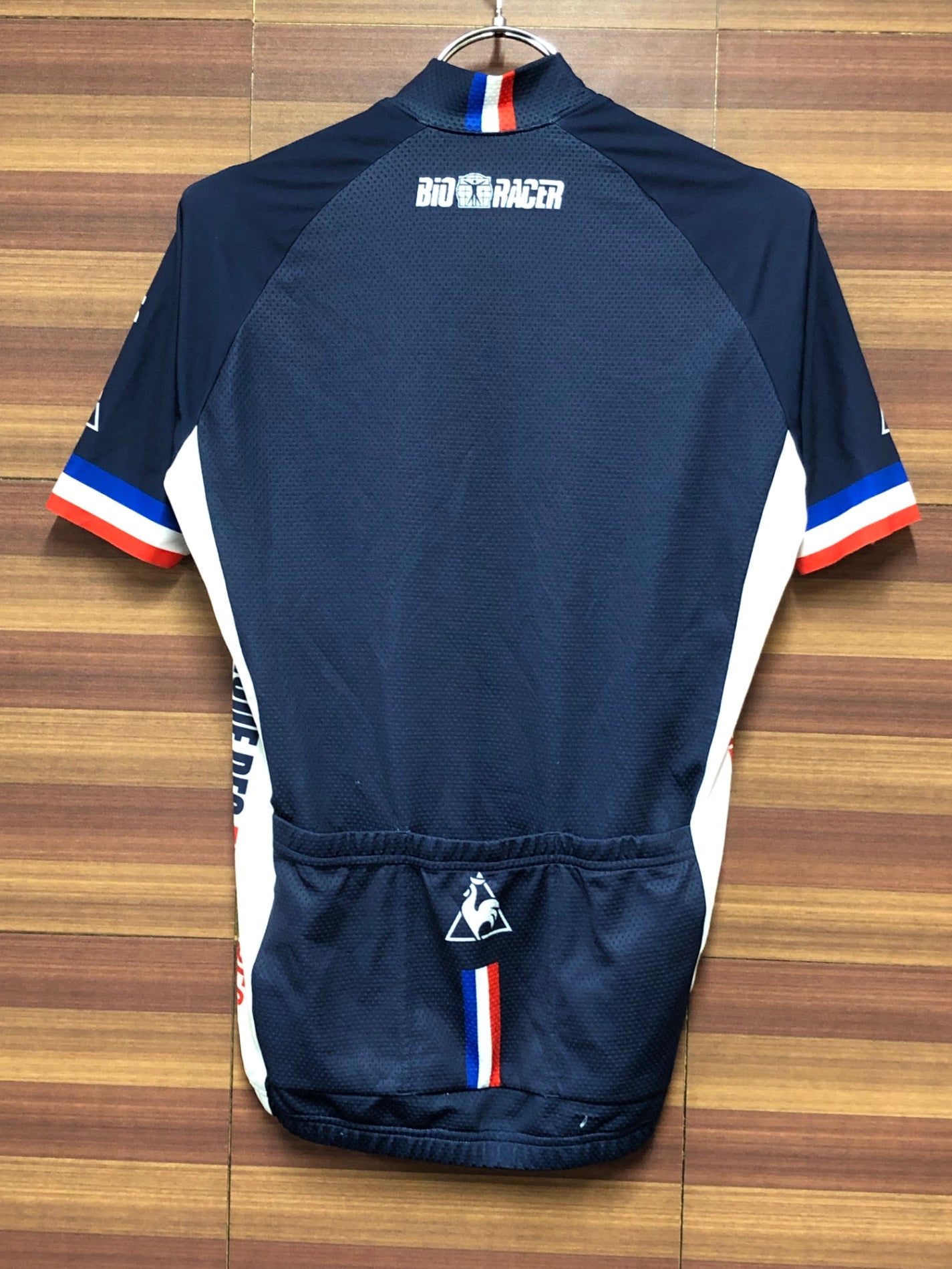 IH498 ビオレーサー BiORACER ルコックスポルティフ le coq sportif 半袖サイクルジャージ 紺白赤 S ほつれ