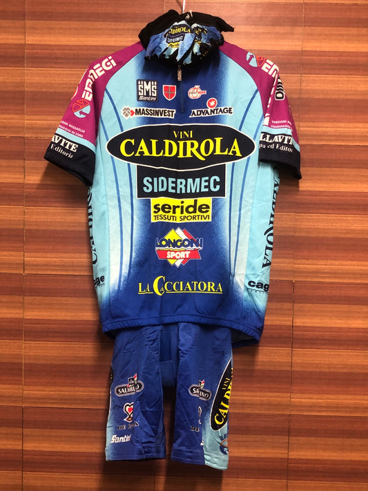 IF392 サンティーニ SANTINI 半袖サイクルジャージ ビブショーツ グローブ セット 青 M VINI CALDIROLA ビンテージ