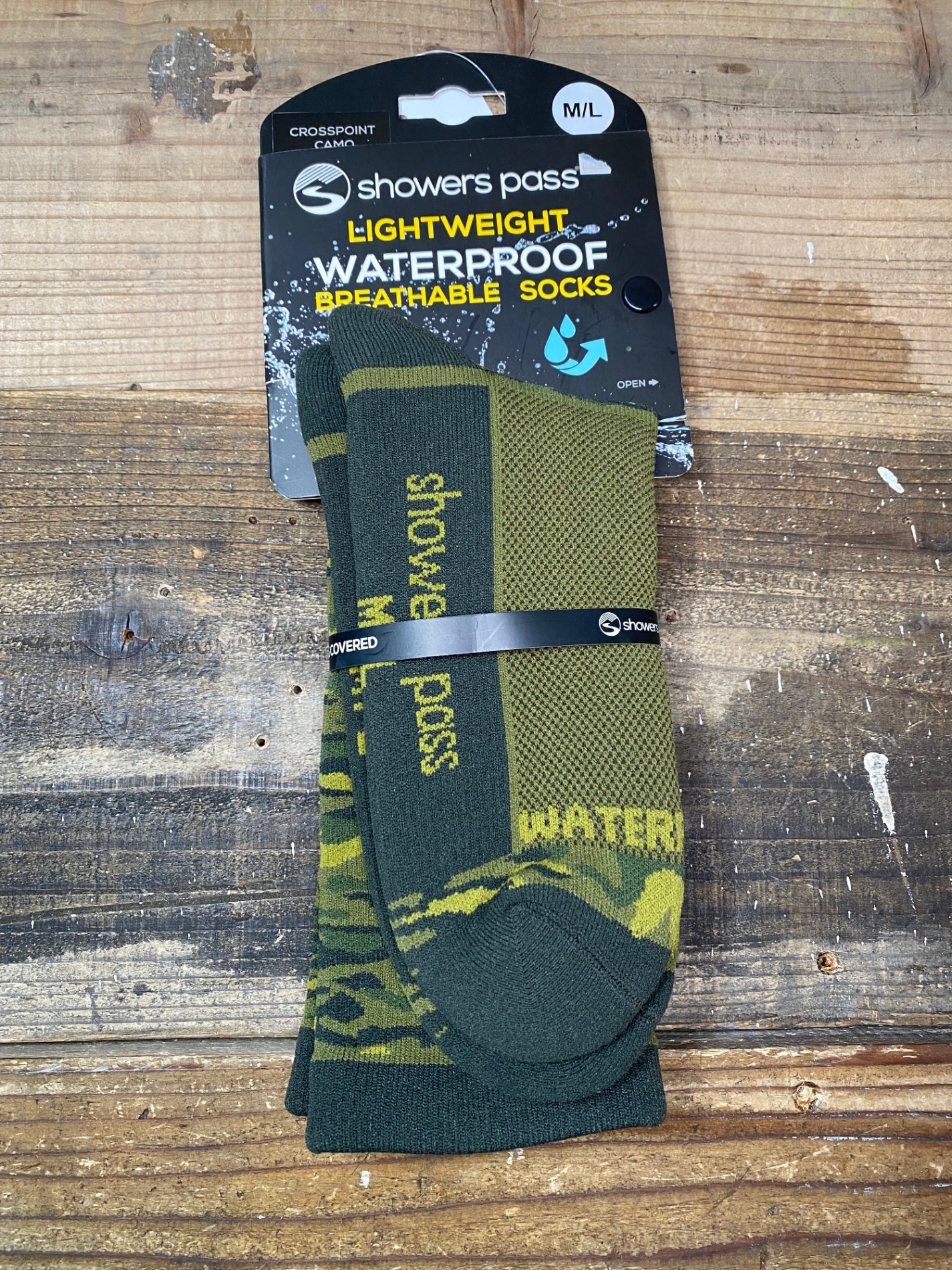 IQ176 シャワーズパス showers pass 防水ソックス 緑 迷彩 M/L