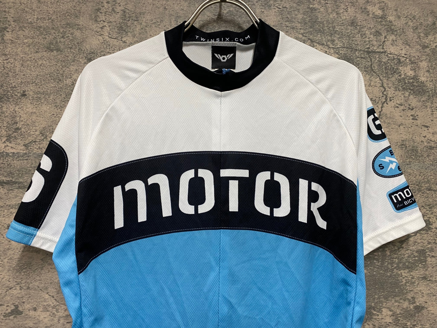 JD372 ツインシックス TWINSIX MOTOR 半袖 サイクルジャージ 白 水色 L