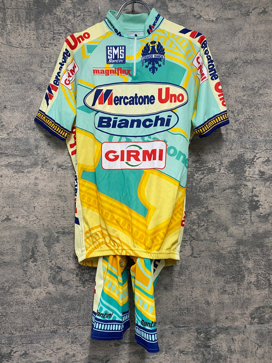 IU613 サンティーニ Santini メルカトーネウノ 半袖 サイクルジャージ ビブショーツ チェレステ 黄 L 上下セット