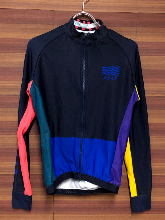 IO176 マープ MAAP 長袖 サイクルジャージ 黒 青 黄 総柄 S 裏起毛