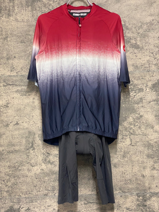 JB620 カステリ Castelli 半袖 サイクルジャージ ビブショーツ 上下セット 黒 赤 XL