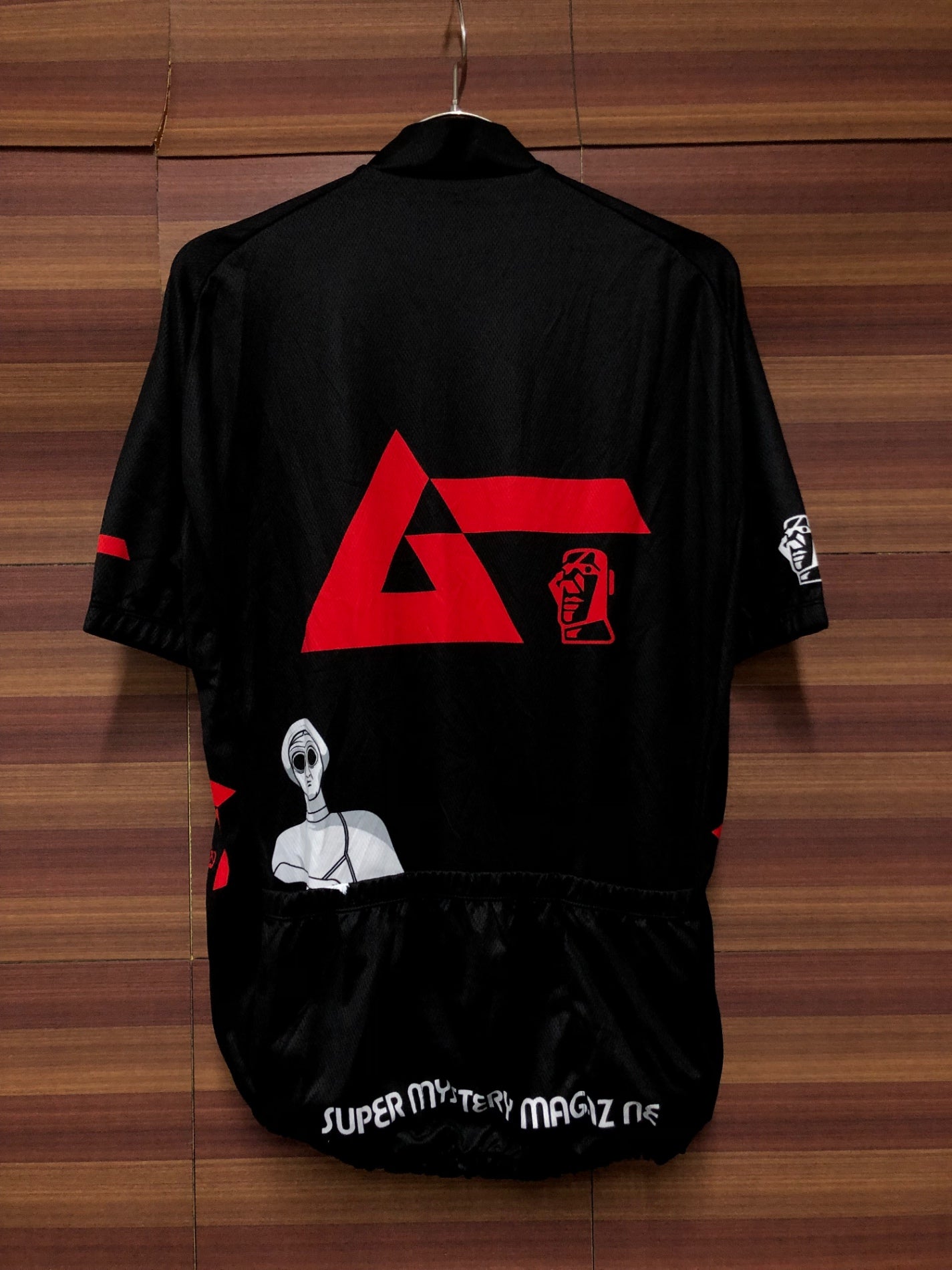 IS990 ウェイブワン WAVE ONE 半袖 サイクルジャージ 黒 赤 L SUPER MYSTERY MAGAZINE 痛ジャージ