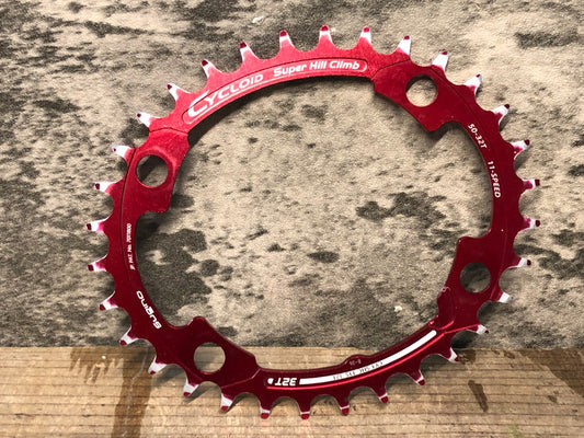 JA579 スギノ Sugino CYCLOID Super Hill Climb CY4-SHC インナー チェーンリング 赤 32T 楕円