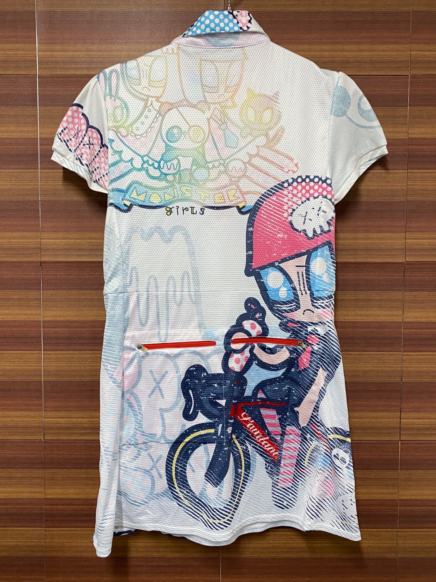IT121 パンダーニ Pandani 半袖 サイクルジャージ スカート 一体型 白 総柄 M レディース