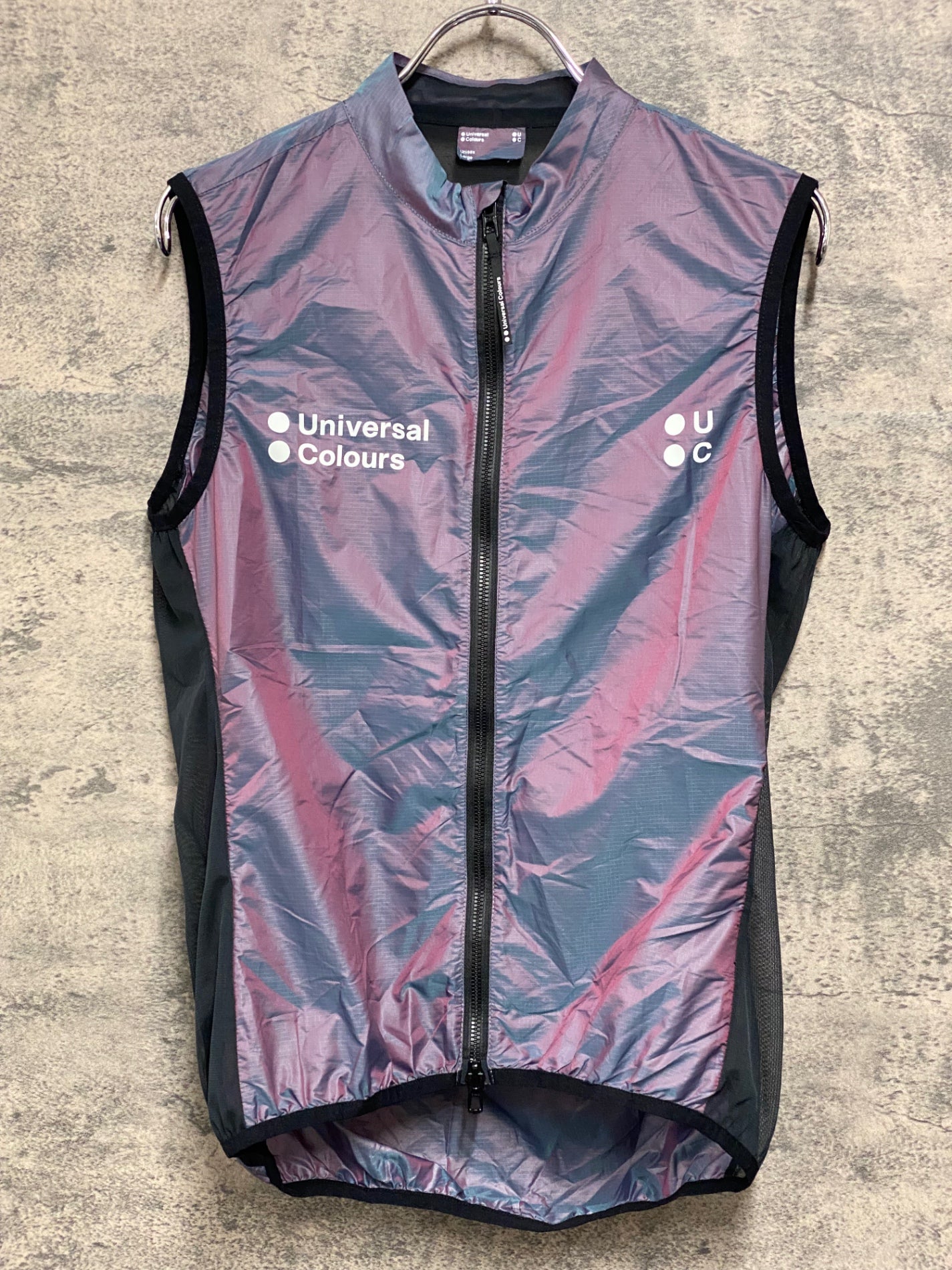 JC046 ユニバーサルカラーズ Universal Colours ジレ サイクルベスト Iridescent Green/Red L