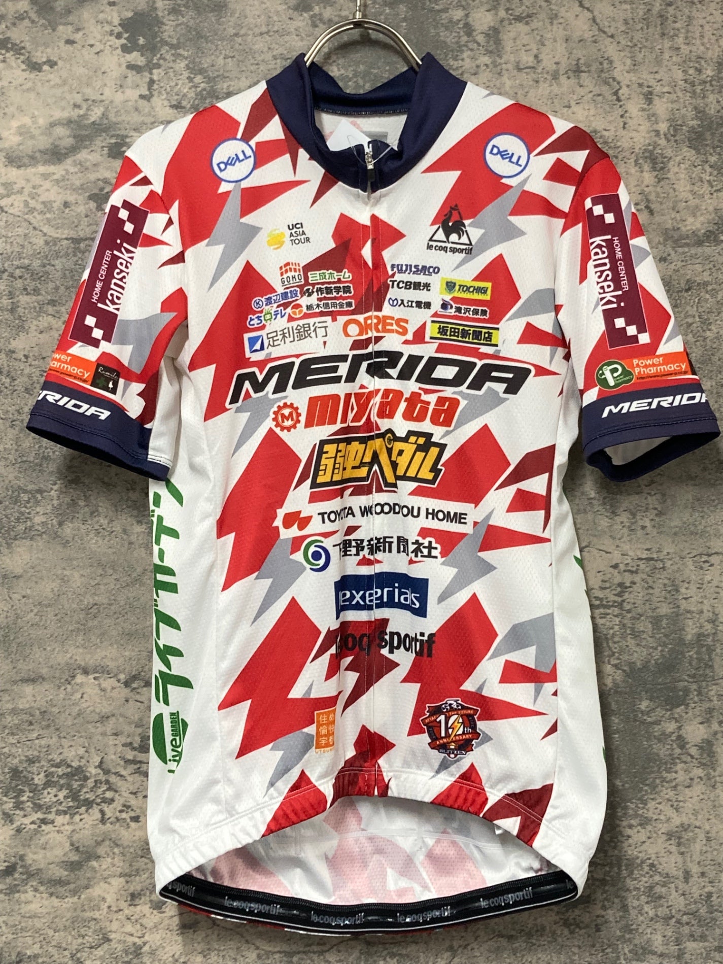 IX156 ルコックスポルティフ le coq sportif 半袖 サイクルジャージ 白 赤 L MERIDA 弱虫ペダル