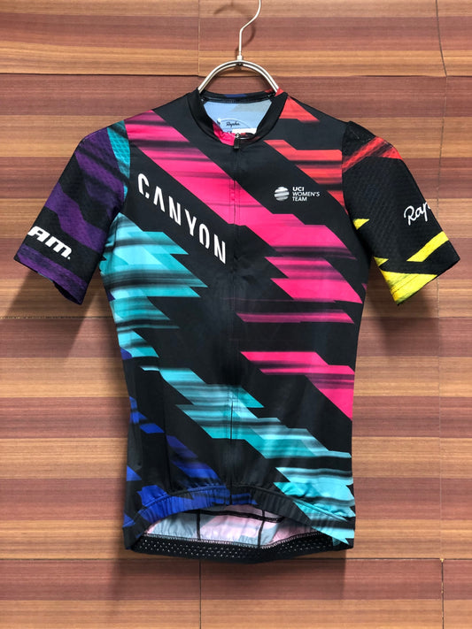 IQ863 ラファ Rapha CANYON SRAM CORE JERSEY 半袖サイクルジャージ 黒 総柄 XXS レディース TEAM sky