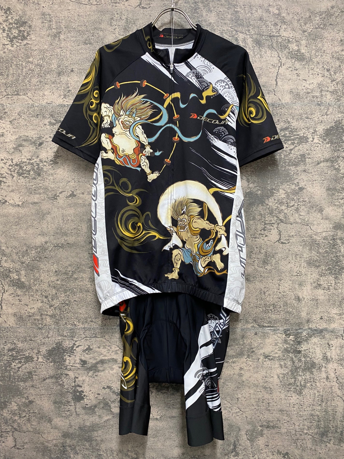 JB659 デコジャ DECOJA 半袖 サイクルジャージ レーサーパンツ 上下セット 黒 総柄 XL