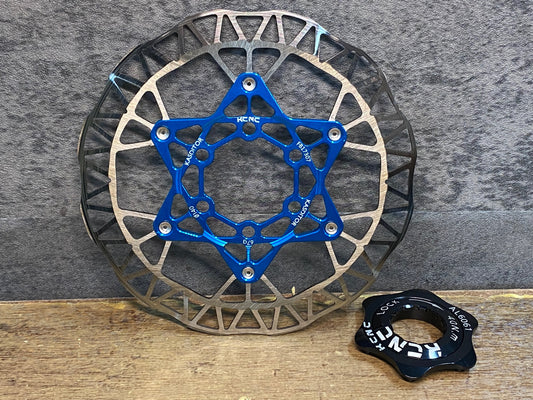 IT100 KCNC ディスク ブレーキローター 140Φ 6H ブルー センターロックアダプター付き