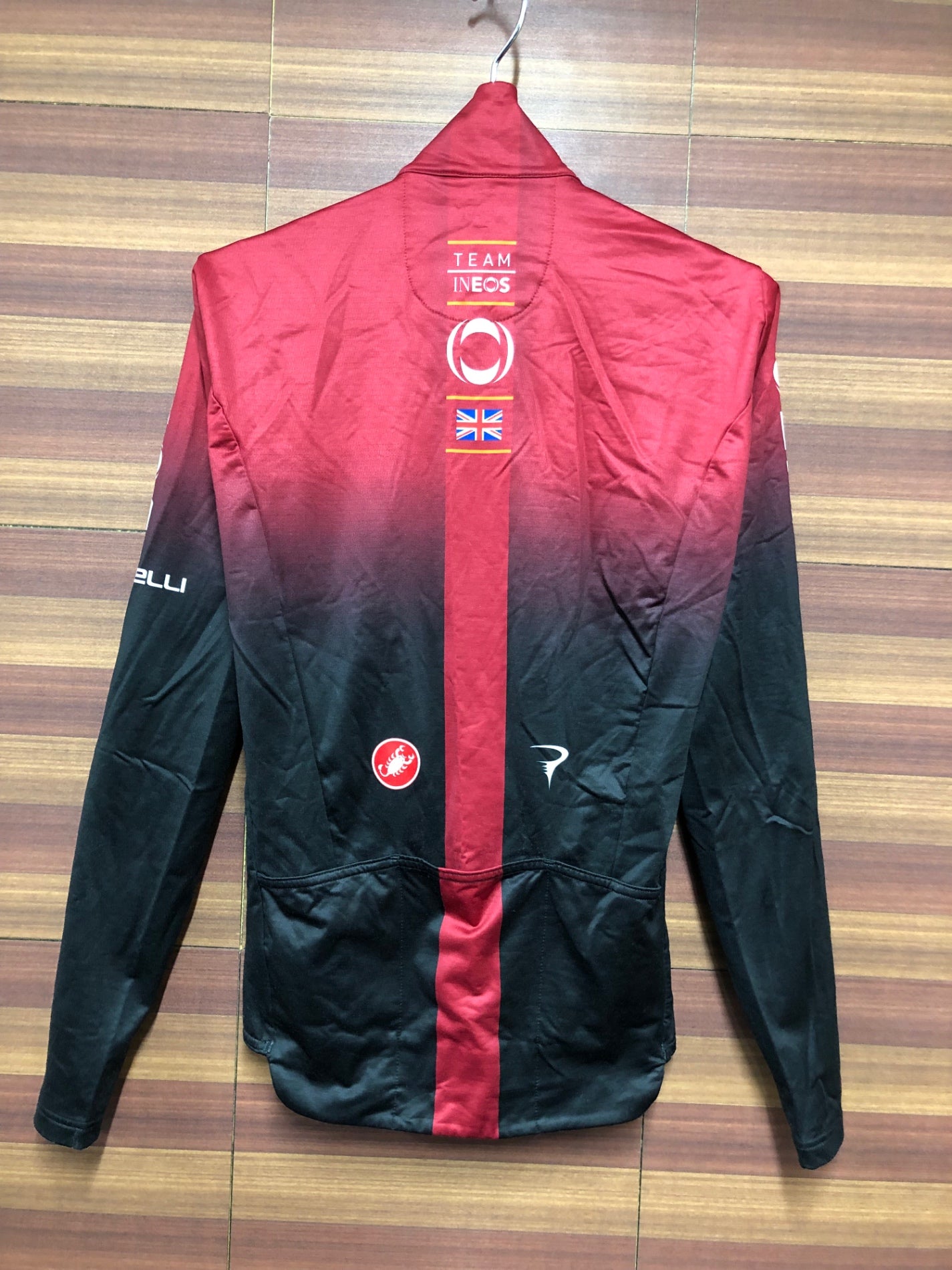 II038 カステリ CASTELLI TEAM INEOS 裏起毛 長袖 サイクルジャージ 赤 S