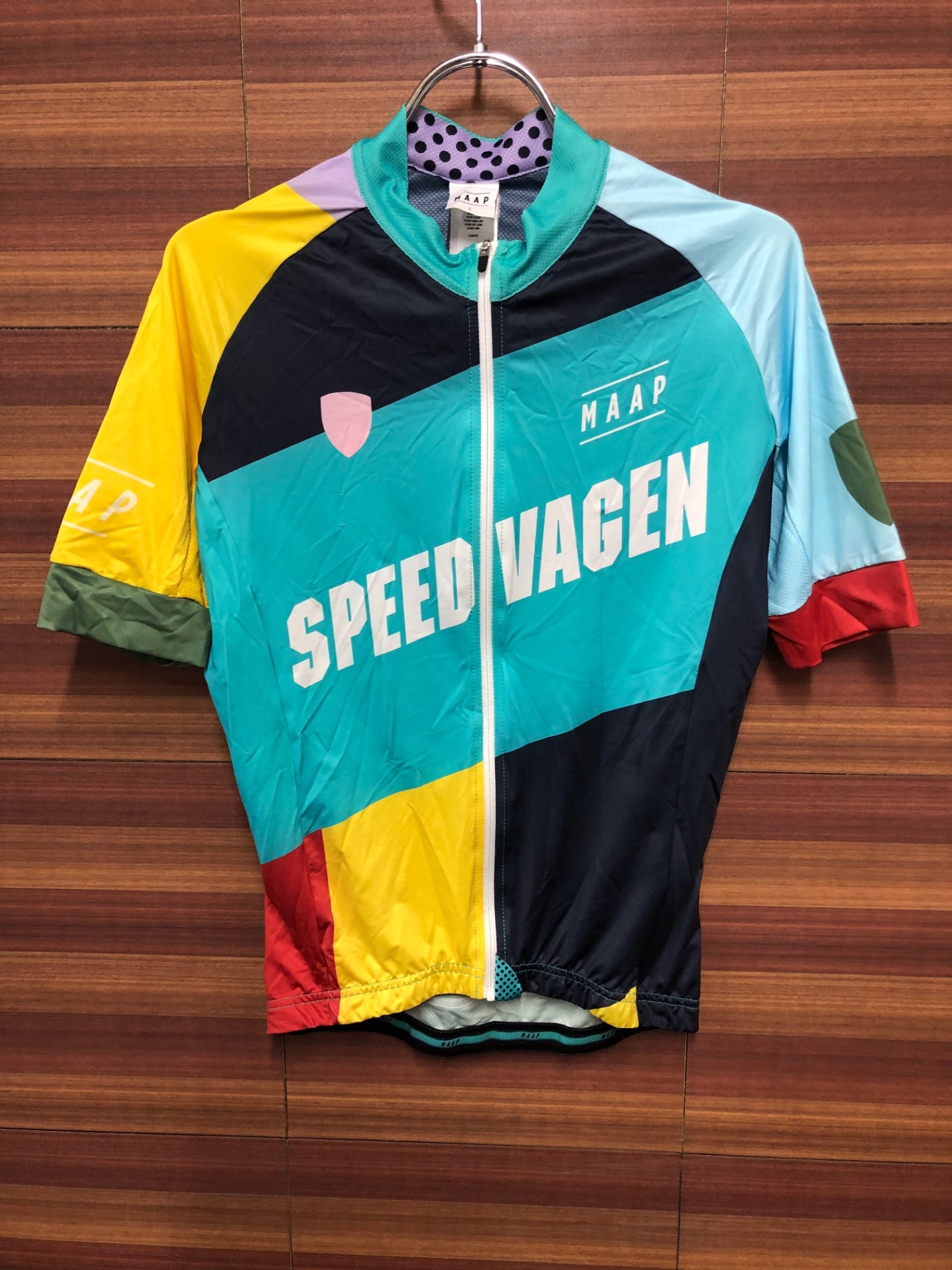 IO695 マープ MAAP 半袖 サイクルジャージ 水色 紺 総柄 S