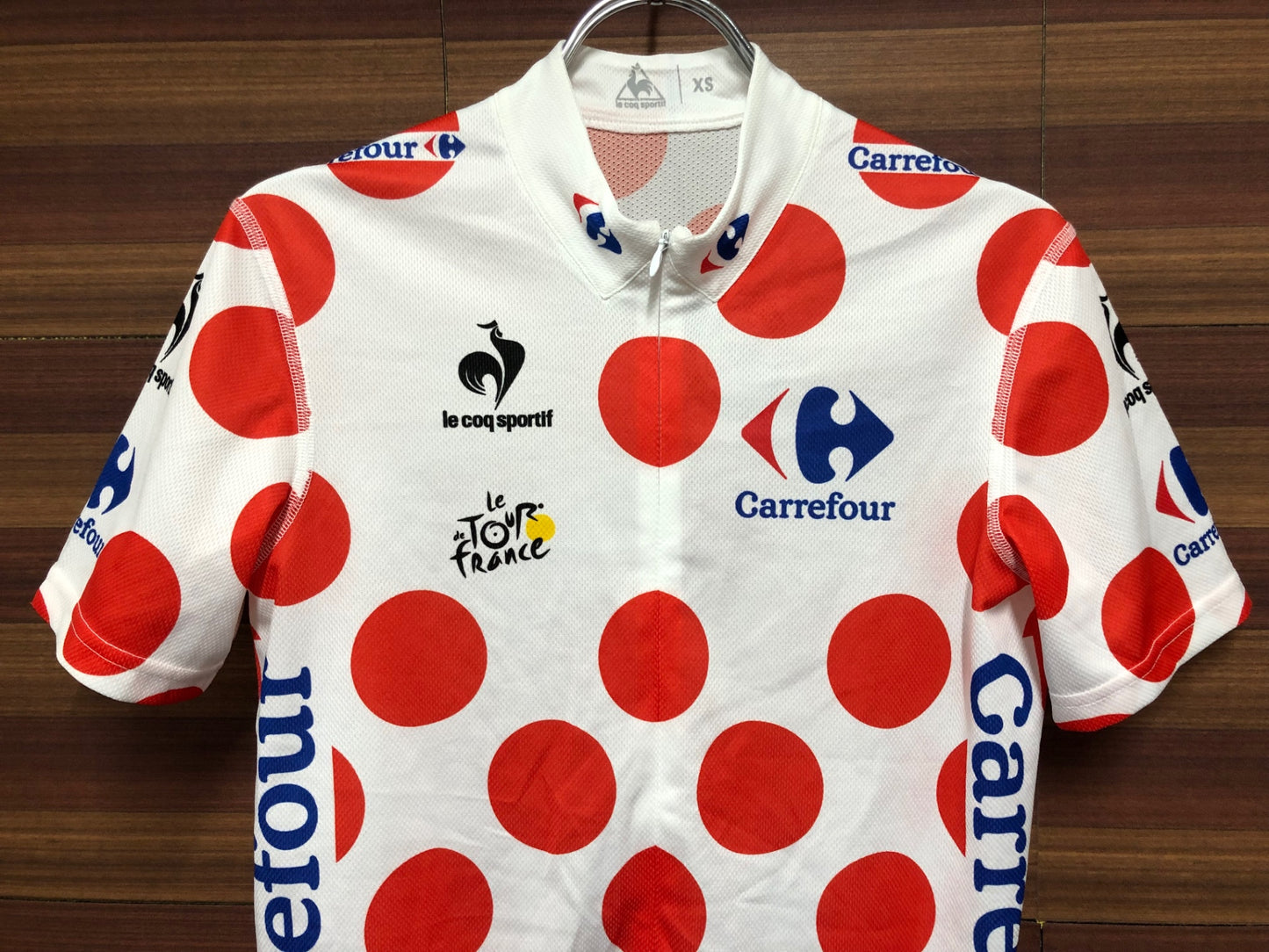 IP955 ルコックスポルティフ le coq sportif 半袖 サイクルジャージ 白 赤 水玉模様 XS ハーフジップ