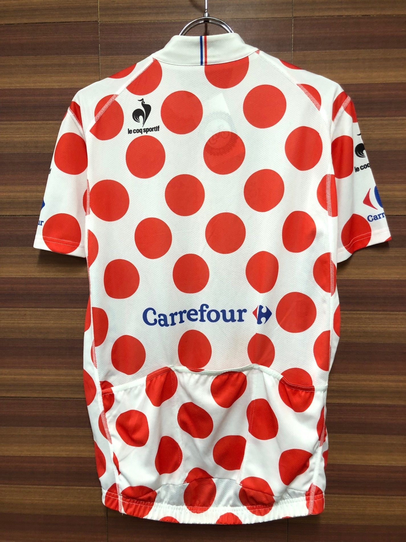 II265 ルコックスポルティフ le coq sportif 半袖 サイクルジャージ  白 赤 M 山岳賞 TDF