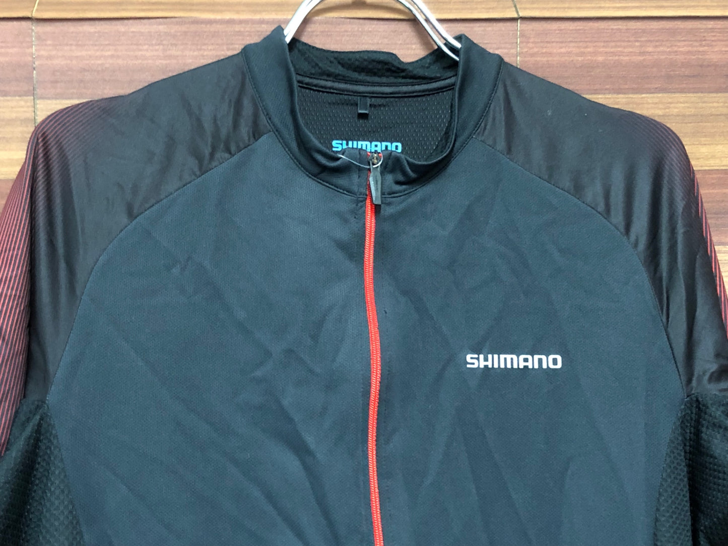 IQ842 シマノ SHIMANO 半袖 サイクルジャージ 黒 赤 XL