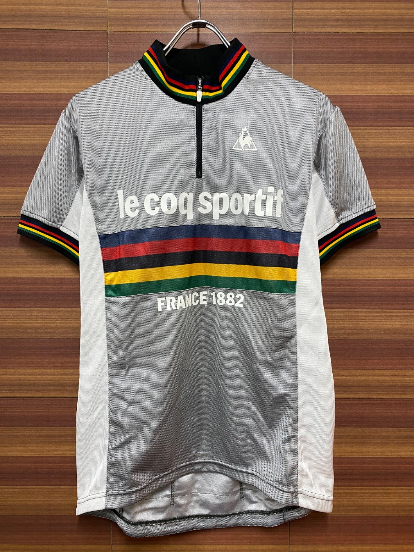 II792 ルコックスポルティフ le coq sportif サイクルジャージ 半袖 シルバー Lサイズ