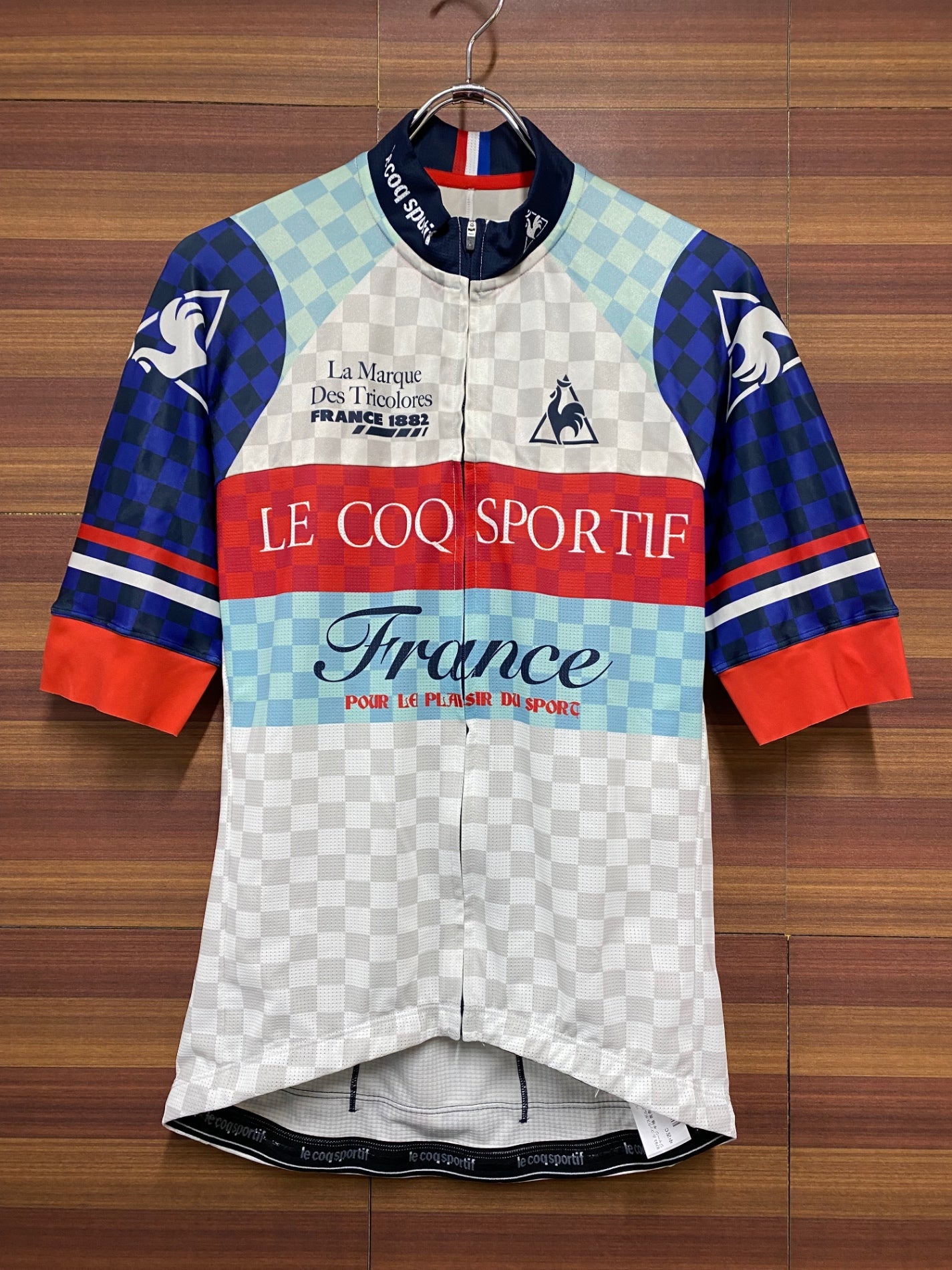 II793 ルコックスポルティフ le coq sportif サイクルジャージ 半袖 青赤白 Oサイズ