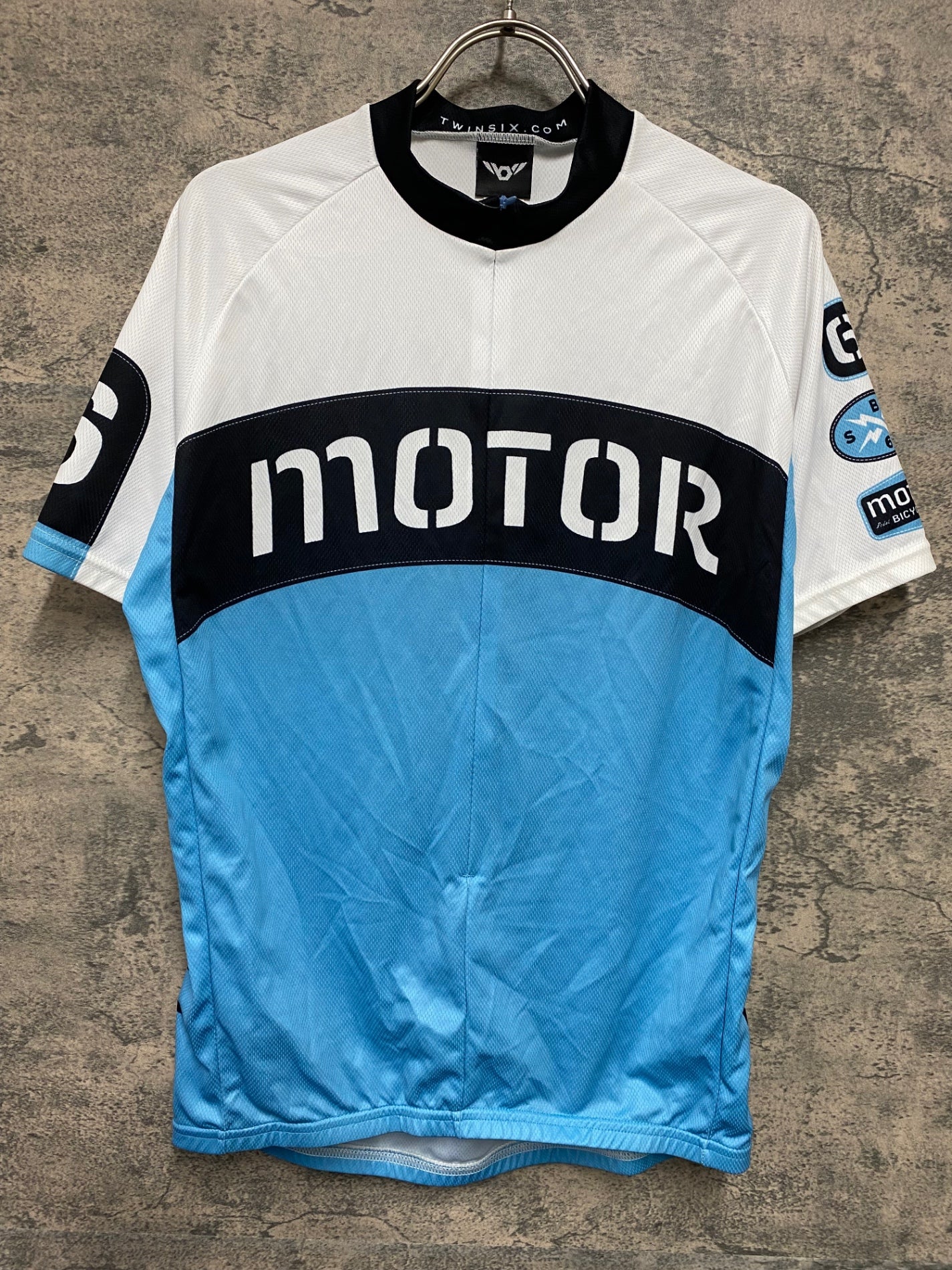 JD372 ツインシックス TWINSIX MOTOR 半袖 サイクルジャージ 白 水色 L