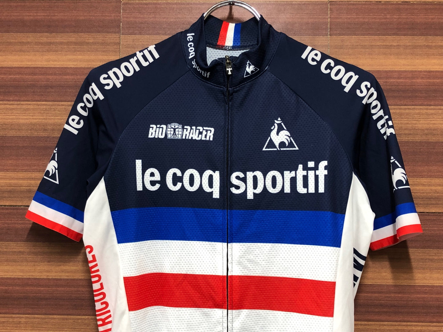 IH498 ビオレーサー BiORACER ルコックスポルティフ le coq sportif 半袖サイクルジャージ 紺白赤 S ほつれ