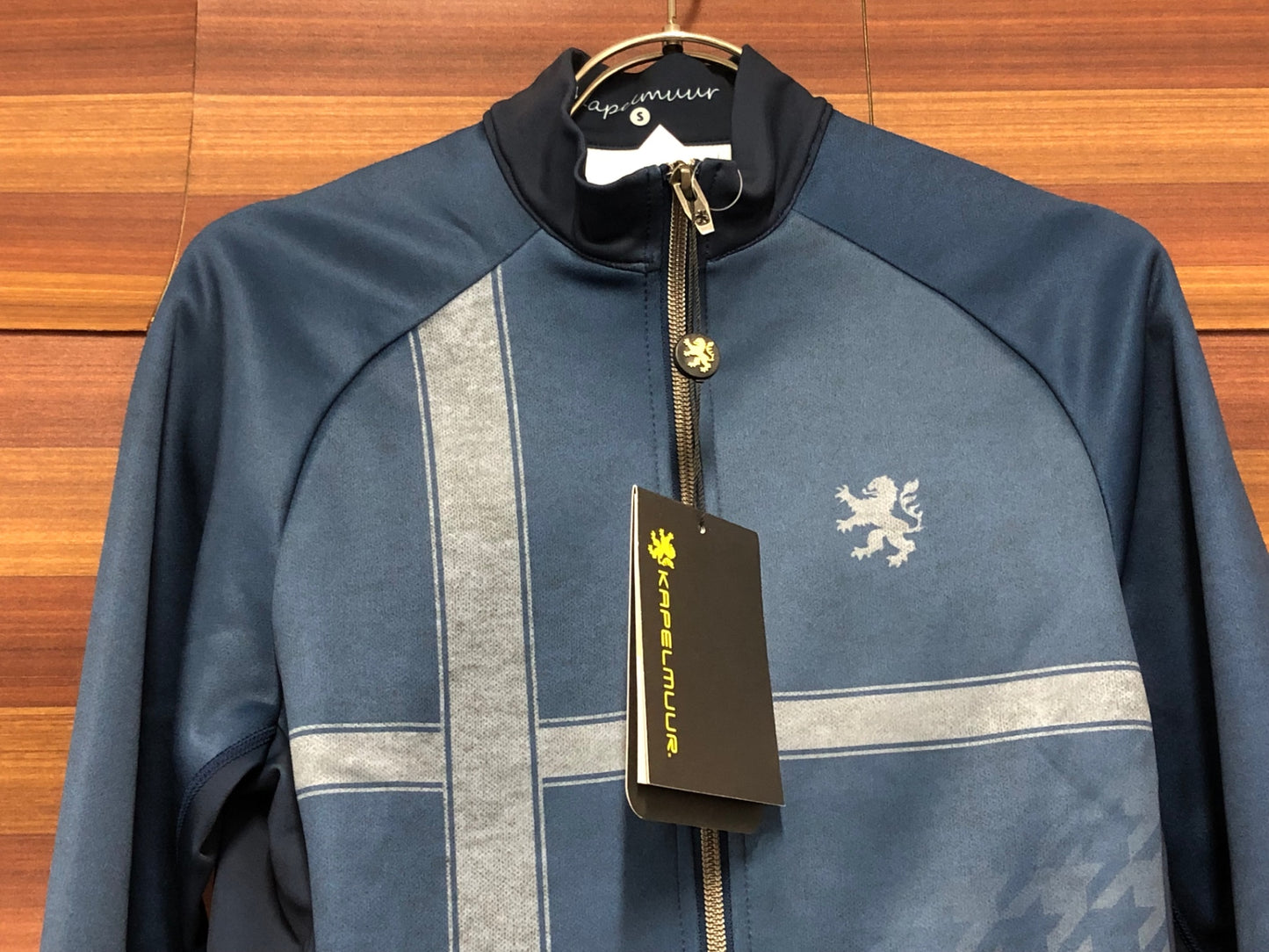 IT638 カペルミュール KAPELMUUR 長袖 サイクルジャケット 青 グレー 千鳥 S 裏起毛 未使用