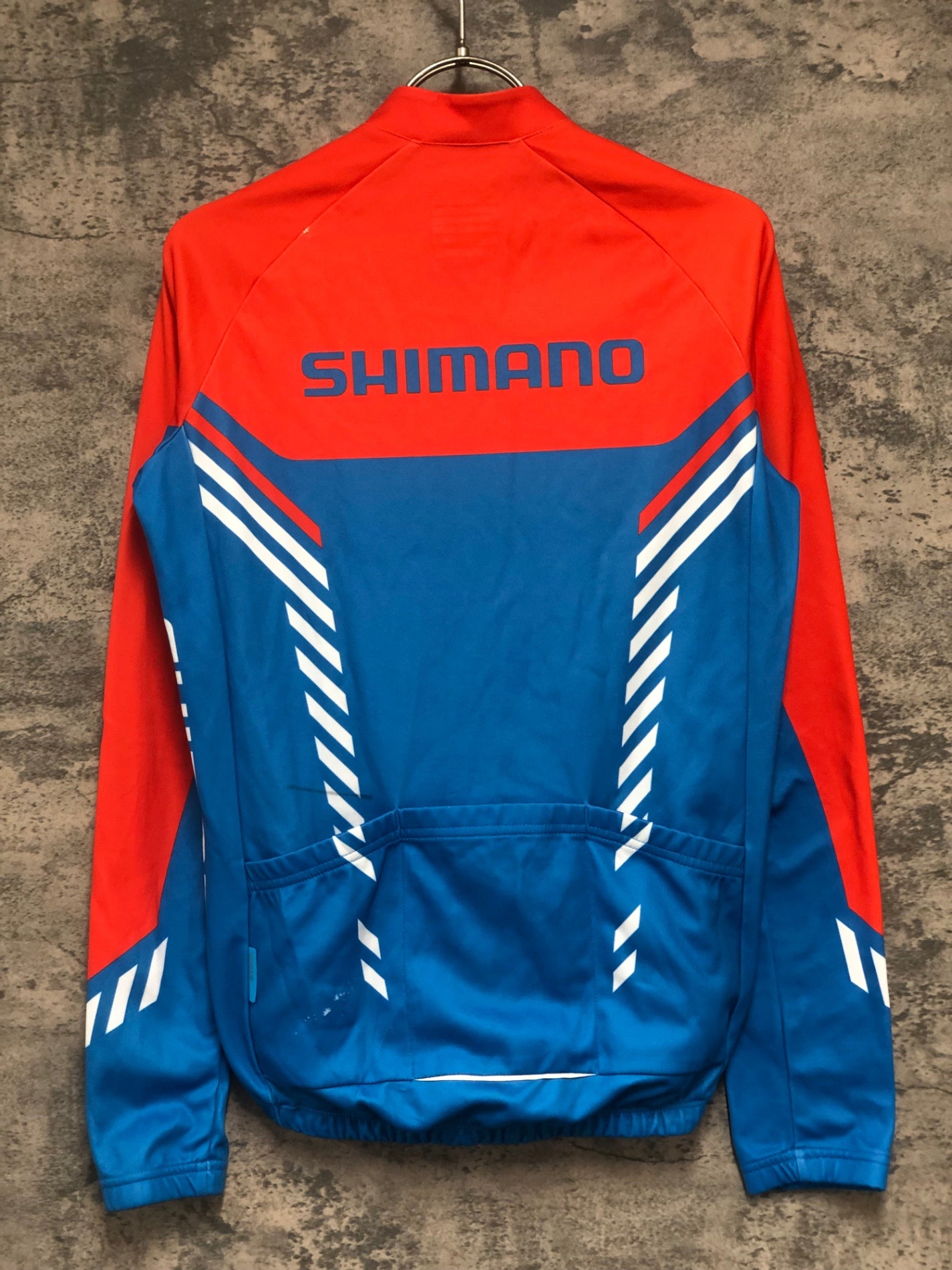 IY175 シマノ SHIMANO 長袖 サイクルジャケット オレンジ 青 S 裏起毛 ※スレ小穴