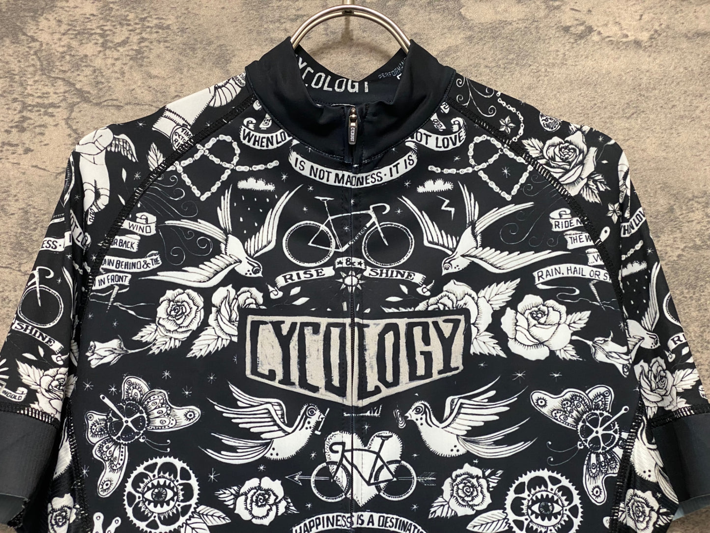 JC857 サイコロジー CYCOLOGI 半袖 サイクルジャージ 黒 白柄 S