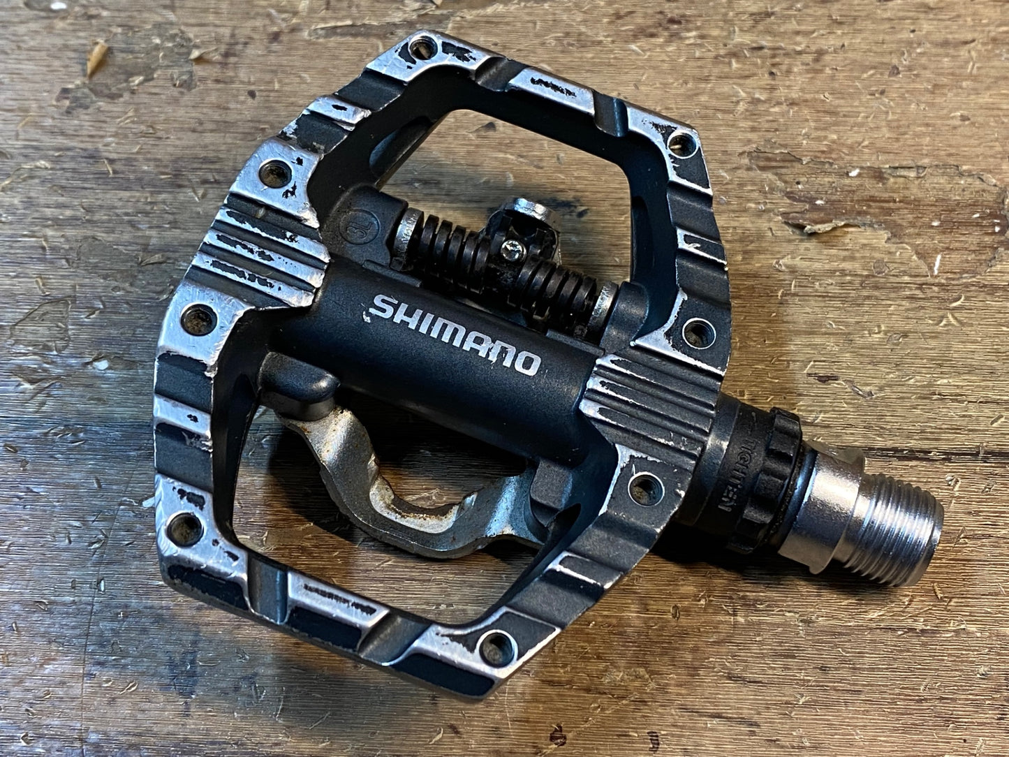 HS550 シマノ SHIMANO PD-EH500 ビンディングペダル SPD 片面フラット ※強いガリ傷, 回転ゴリ付