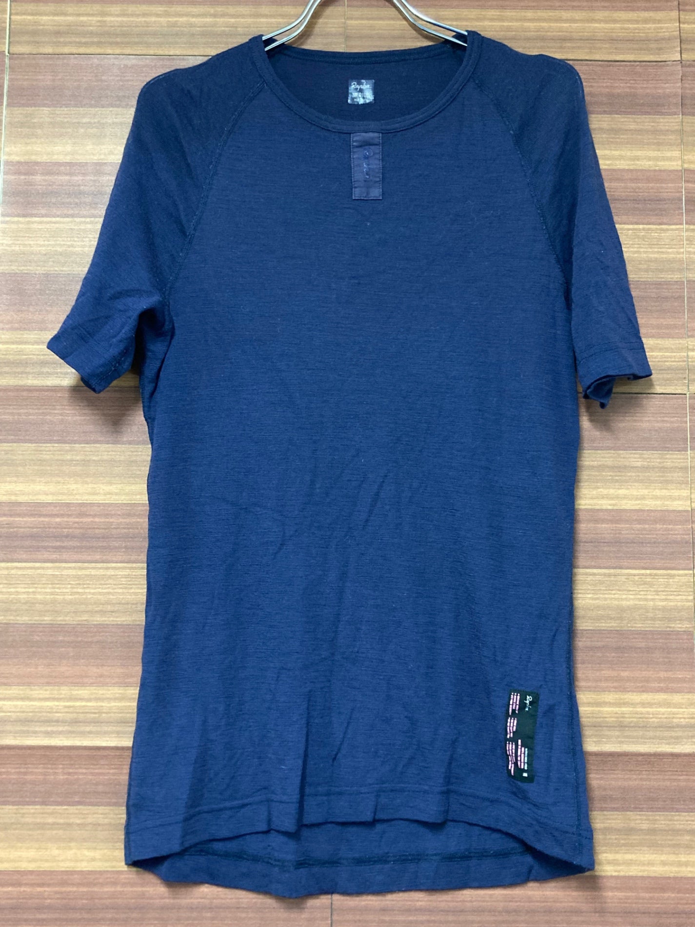 IO041 ラファ Rapha メリノベースレイヤー MERINO BASE LAYER 半袖 紺 M サイズタグひび割れ ※動物毛付着