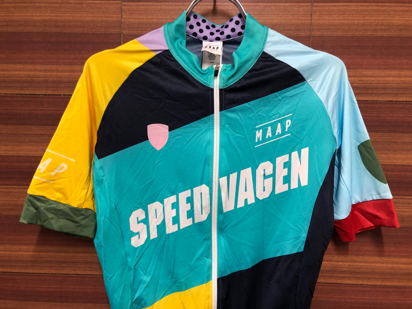 IO695 マープ MAAP 半袖 サイクルジャージ 水色 紺 総柄 S