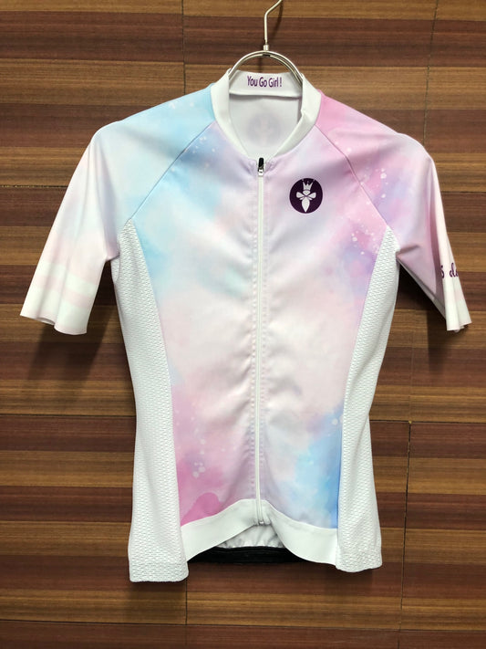 IR073 REINES 半袖 サイクルジャージ ピンク 白 レディース XS