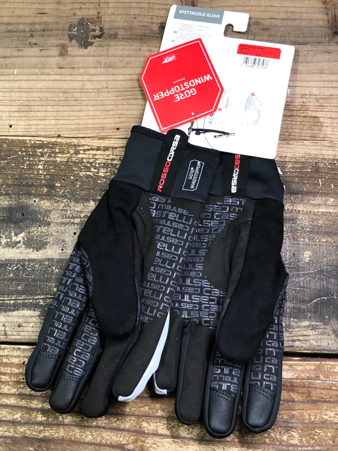 IV955 カステリ CASTELLI SPETTACOLO グローブ 黒 グレー L 裏起毛