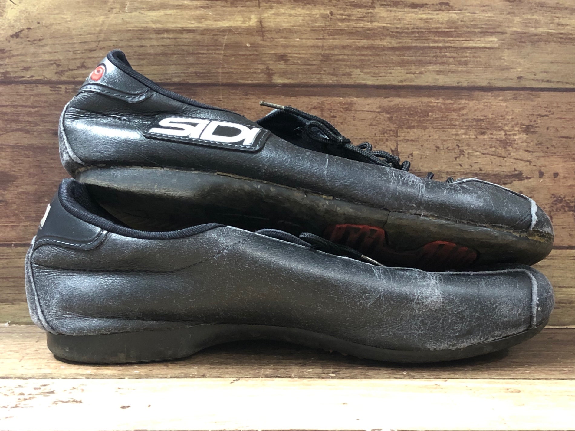 ID344 シディ SIDI サイクルシューズ 黒 レザー スレ EU40 ※ソールはげ 割れ ビンテージ