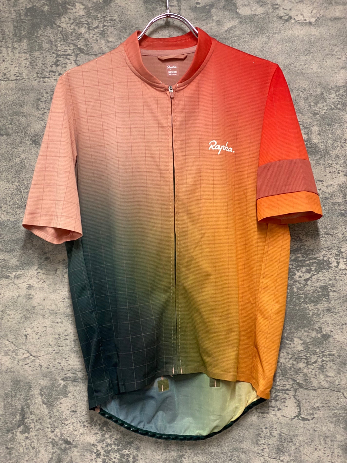 JB826 ラファ Rapha CLASSIC FLYWEIGHT JERSEY 半袖サイクルジャージ 緑ピンク黄 M 裾ゴム伸び