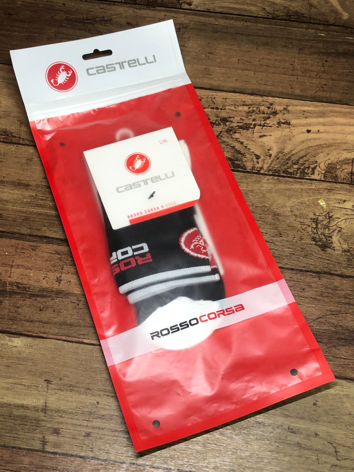 II232 カステリ castelli ROSO CORSA 9 SOCKS サイクルソックス 黒 L/XL