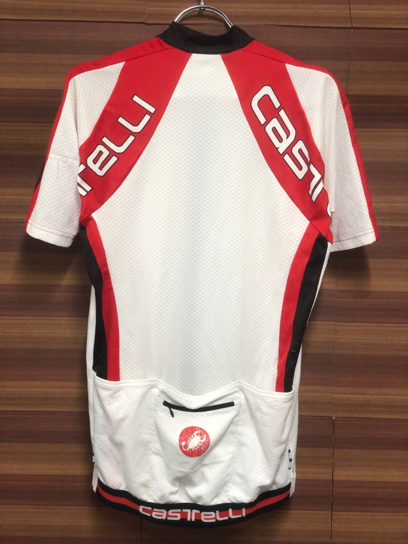 IP091 カステリ CASTELLI 半袖 サイクルジャージ 白 赤 L ※擦れ、染み