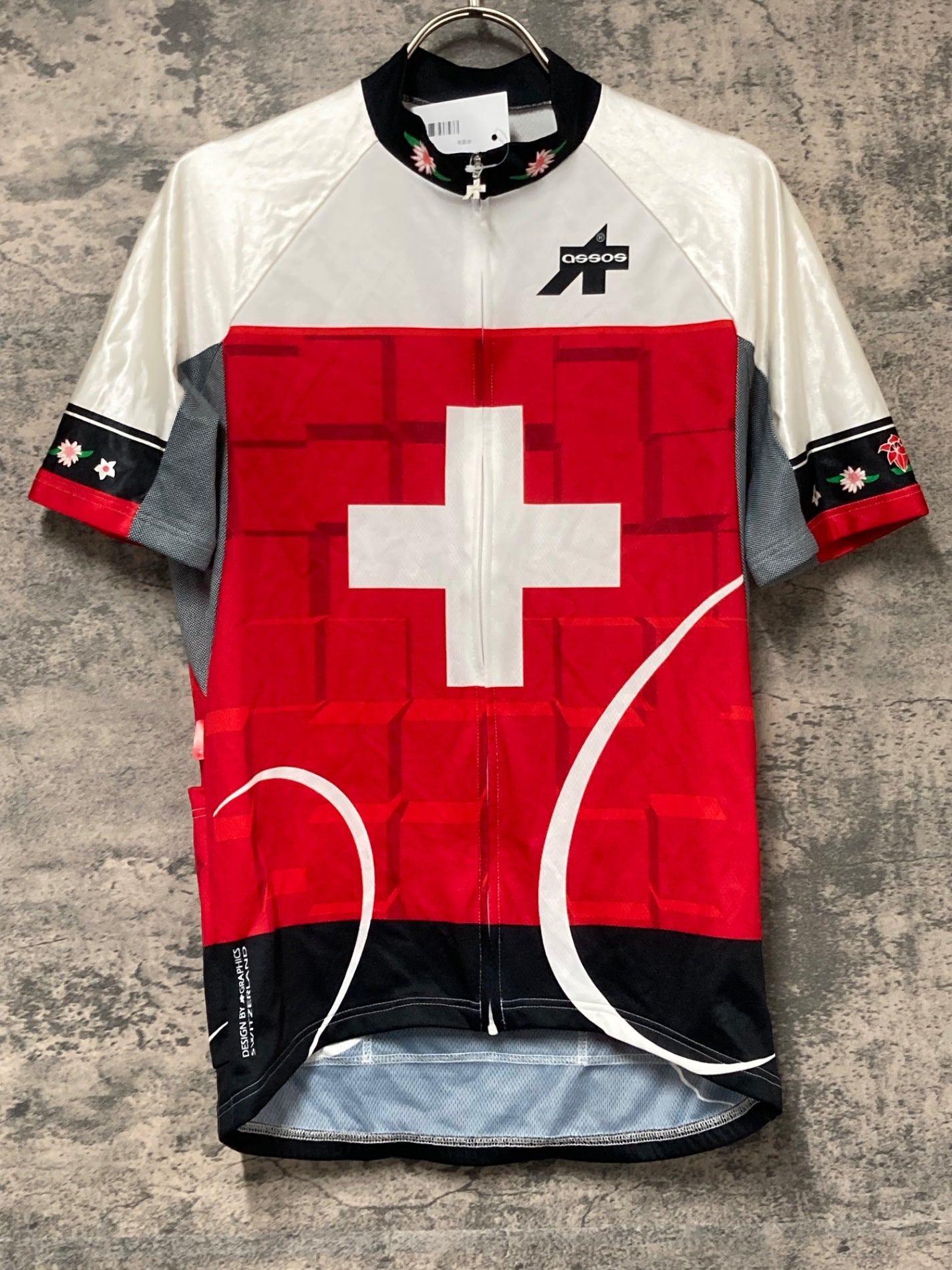 IW717 アソス assos 半袖 サイクルジャージ 白 赤 M