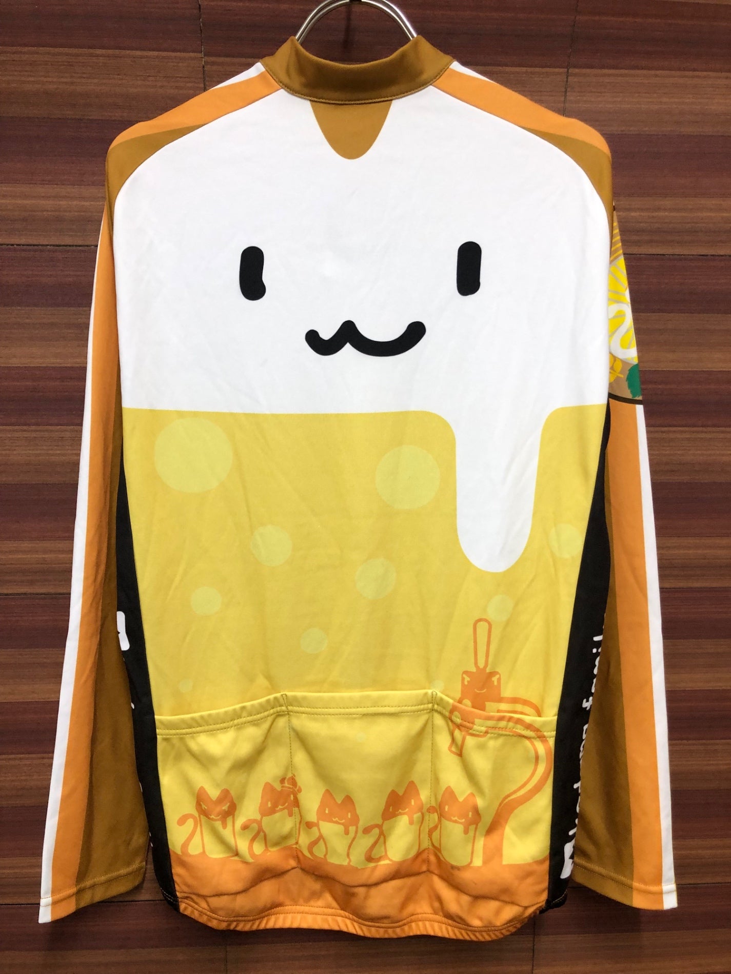 IT003 サンボルト SUNVOLT 長袖 サイクルジャージ 白 黄 L 裏起毛 けだまファミリー 痛ジャージ