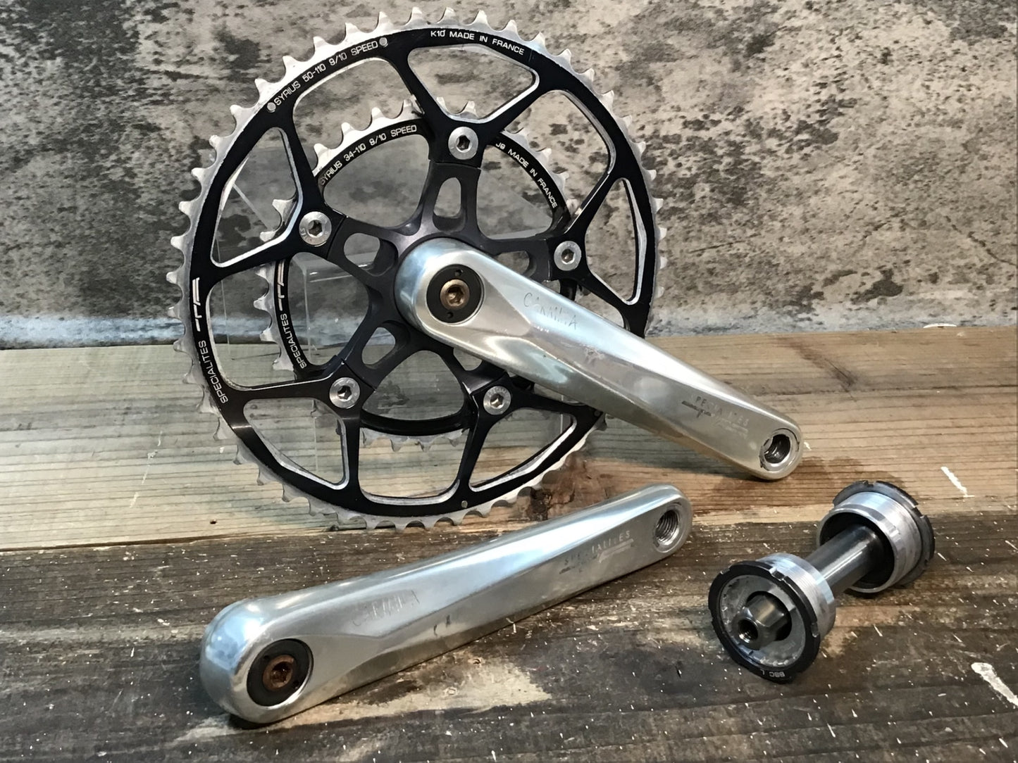 IO667 TA CARMINA 50/34 167.5mm アルミ クランクセット TA純正チタンシャフトBB付き シャフト径実測Φ17 BSAネジ