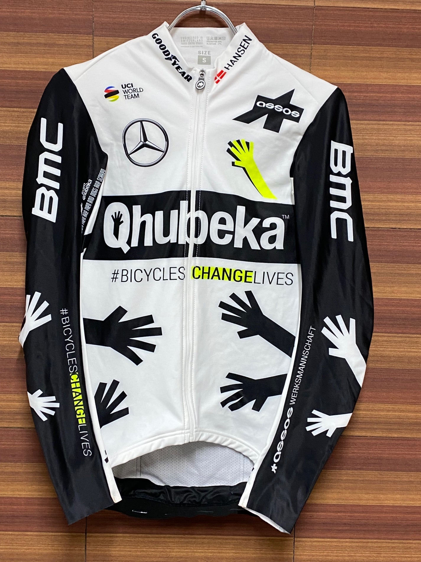 IN937 アソス assos Mens Qhubeka Jersey 長袖 サイクルジャージ 白 黒 S