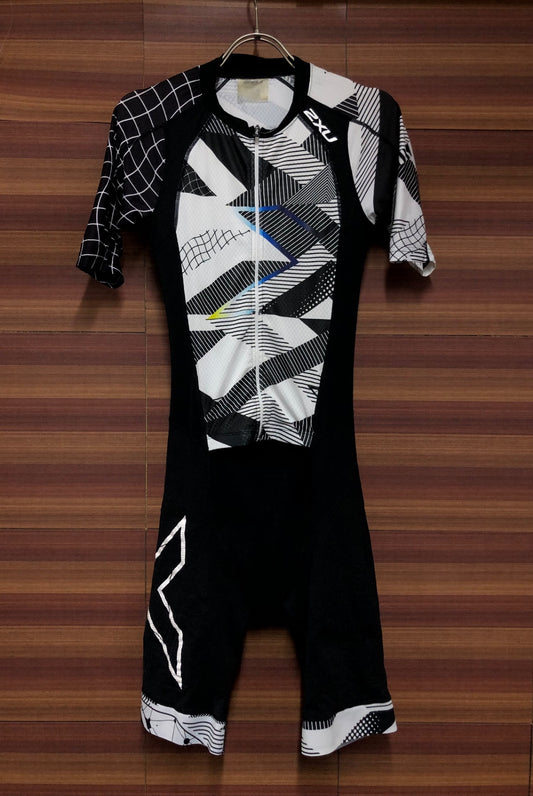 IN583 ツータイムズユー 2XU ワンピース 半袖 サイクルジャージ 白黒 S