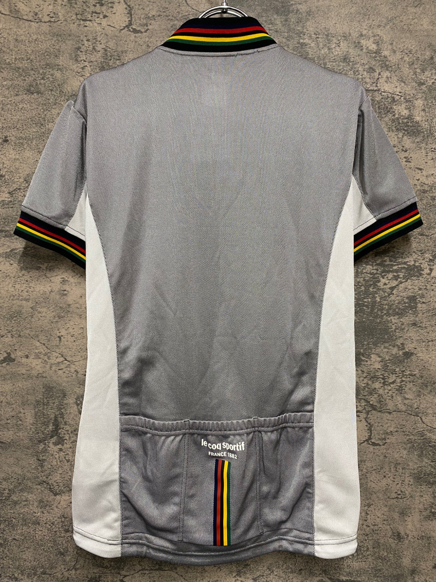 IW806 ルコックスポルティフ le coq sportif 半袖 サイクルジャージ グレー 白 M ※ほつれ、プリント劣化